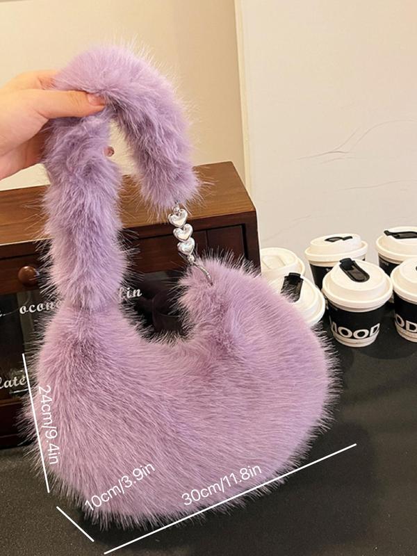 Women's Solid Fluffy Plush Heart Design Crossbody Bag, Fashionable Large Capacity Shoulder Bag for Daily Used, Casual Trendy Versatile High-quality Daily Commuting Bag