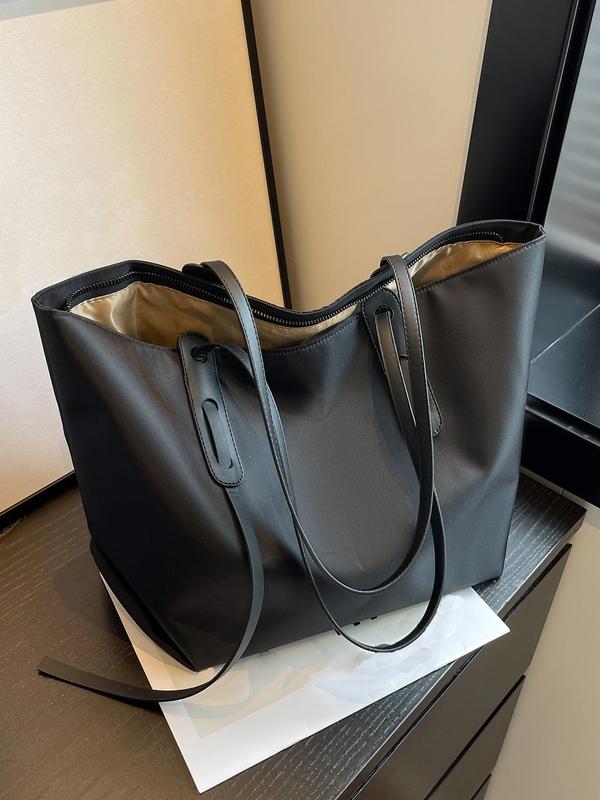 Women's Elegant Solid Color Tote Bag, Fashionable Large Capacity Shoulder Bag for Daily Used, Casual Trendy Versatile High-quality Daily Commuting Bag