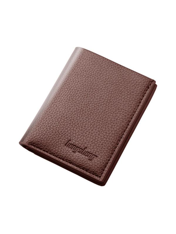 Men's Textured PU Leather Bifold Wallet, Letter Embossed Decorative Short Wallet, Autumn And Winter Business Fashion Plain Wallet