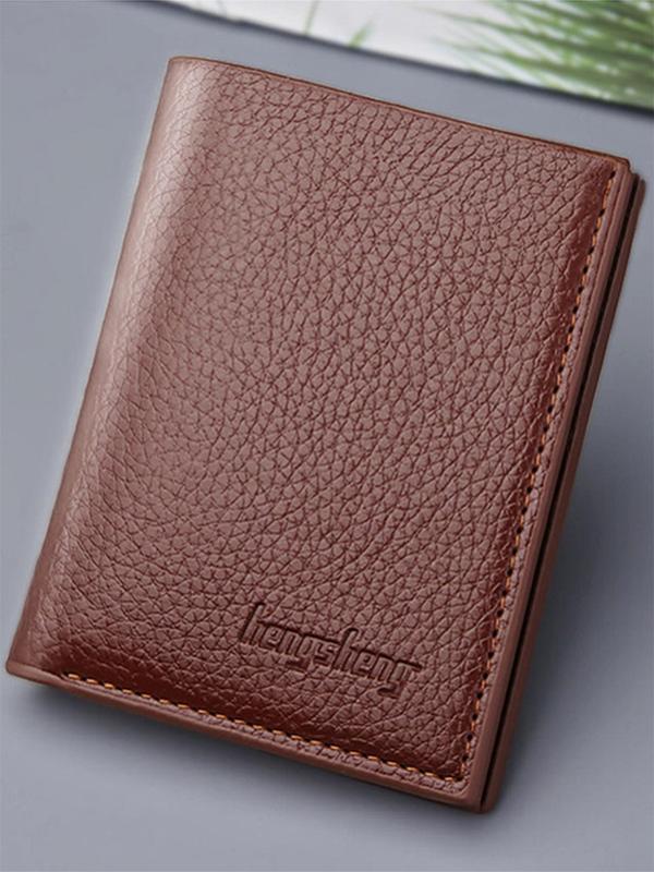 Men's Textured PU Leather Bifold Wallet, Letter Embossed Decorative Short Wallet, Autumn And Winter Business Fashion Plain Wallet