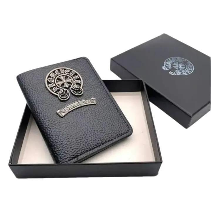FULL BOX NEW Chrome Hearts Vertical Folding Wallet - High Quality PU Leather with Waterproof and Scratch Resistant Design - Men Wallet Gift for Him