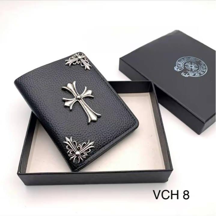 FULL BOX NEW Chrome Hearts Vertical Folding Wallet - High Quality PU Leather with Waterproof and Scratch Resistant Design - Men Wallet Gift for Him