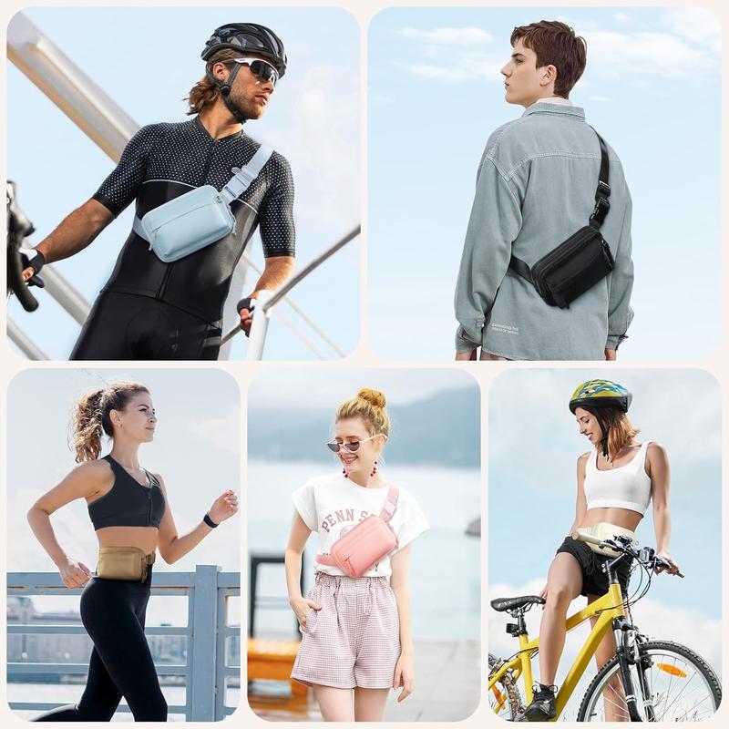 Fanny Packs for Women and Men, Belt Bag with 4 Zipper Pockets, Waterproof Crossbody Bag, Fashion Waist Packs with Adjustable Long Strap