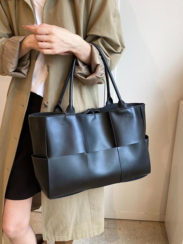 Women's Solid Color Tote Bag, Fashionable Large Capacity Shoulder Bag for Daily Used, Casual Trendy Versatile High-quality Daily Commuting Bag, Girl Fashionable Shopping Bag