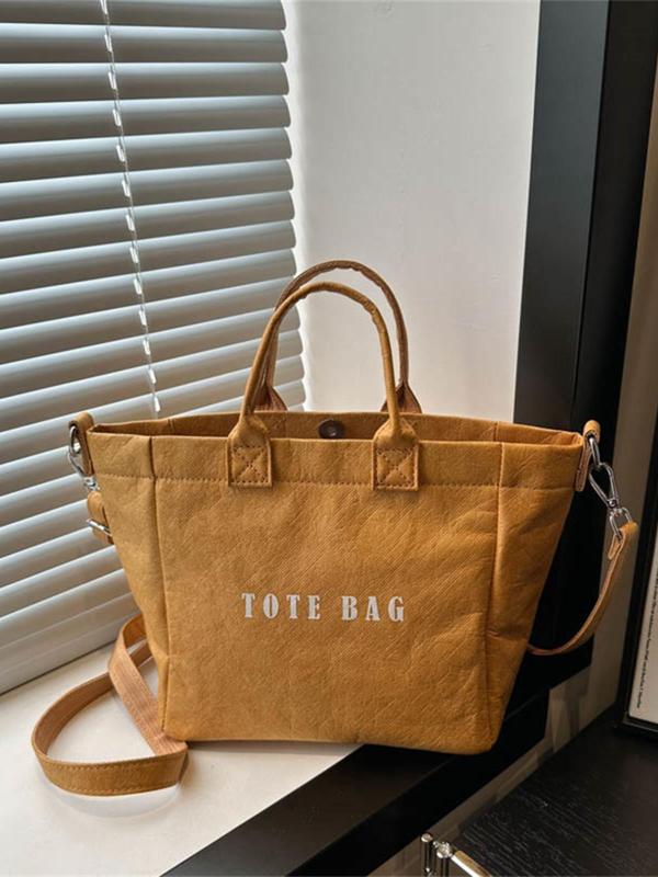 Women's Solid Color Letters Print Tote Bag, Fashionable Lightweight Large Capacity Shoulder Bag for Daily Used, Casual Trendy Versatile High-quality Daily Commuting Bag