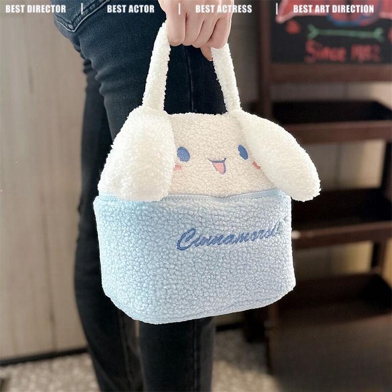 Kuromi Cinnamoroll Cosmetic Bag Cute Anime My Melody Plush Bag Handbag Japanese Style Cosmetic Storage Bag High-capacity Girl