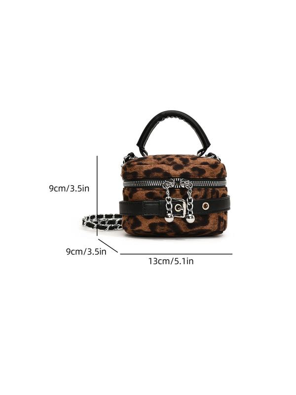 Women's Elegant Fashion Leopard Print Chain Strap Box Shaped Crossbody Bag, Casual Versatile Handbag for Daily Used, Trendy All-match Commuter Bag