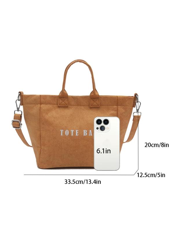 Women's Solid Color Letters Print Tote Bag, Fashionable Lightweight Large Capacity Shoulder Bag for Daily Used, Casual Trendy Versatile High-quality Daily Commuting Bag