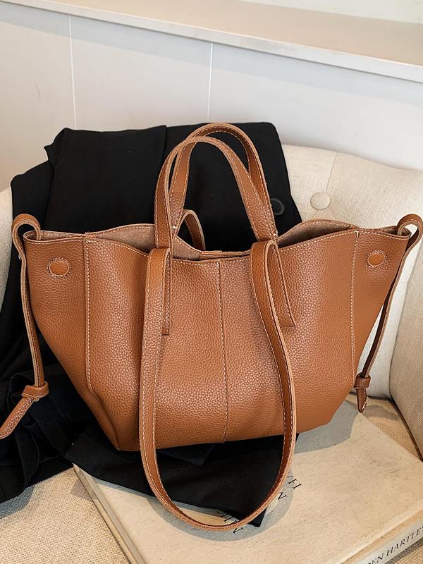 Women's Elegant Solid Color Tote Bag, Fashionable Large Capacity Shoulder Bag for Daily Used, Casual Trendy Versatile High-quality Daily Commuting Bag