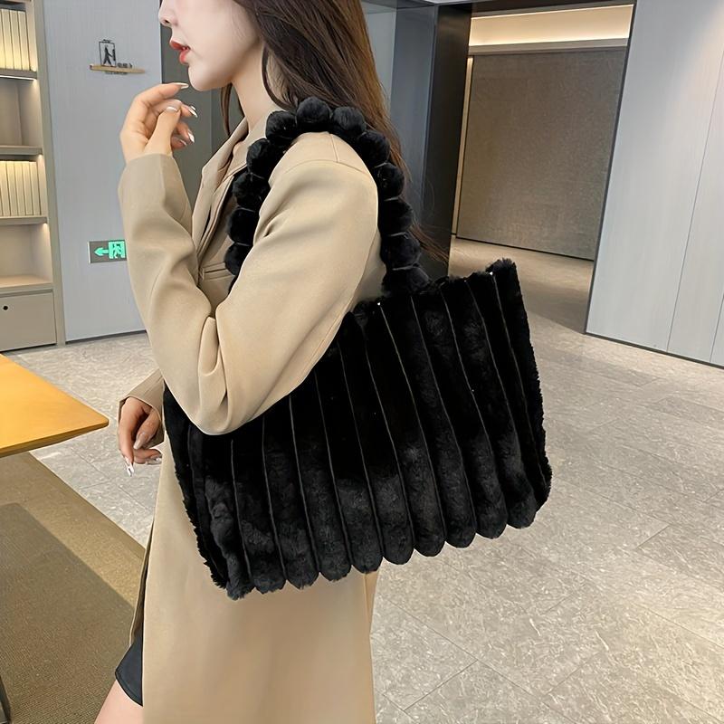 Fashion Korean Solid Color Shoulder Bag Handbag, Large Capacity Simple Commuter Tote Bag, 2024 New Plush Women's Bag