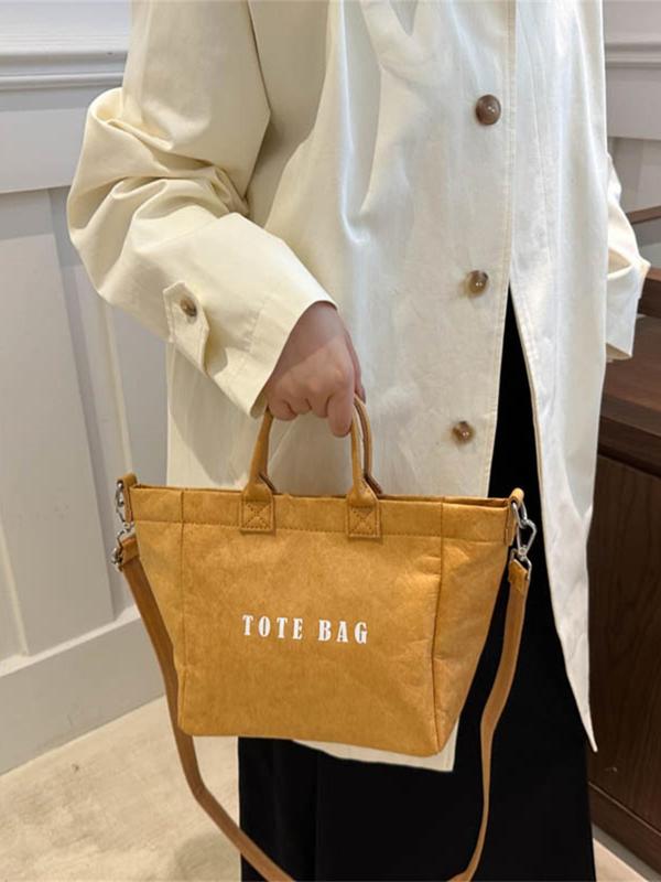 Women's Solid Color Letters Print Tote Bag, Fashionable Lightweight Large Capacity Shoulder Bag for Daily Used, Casual Trendy Versatile High-quality Daily Commuting Bag