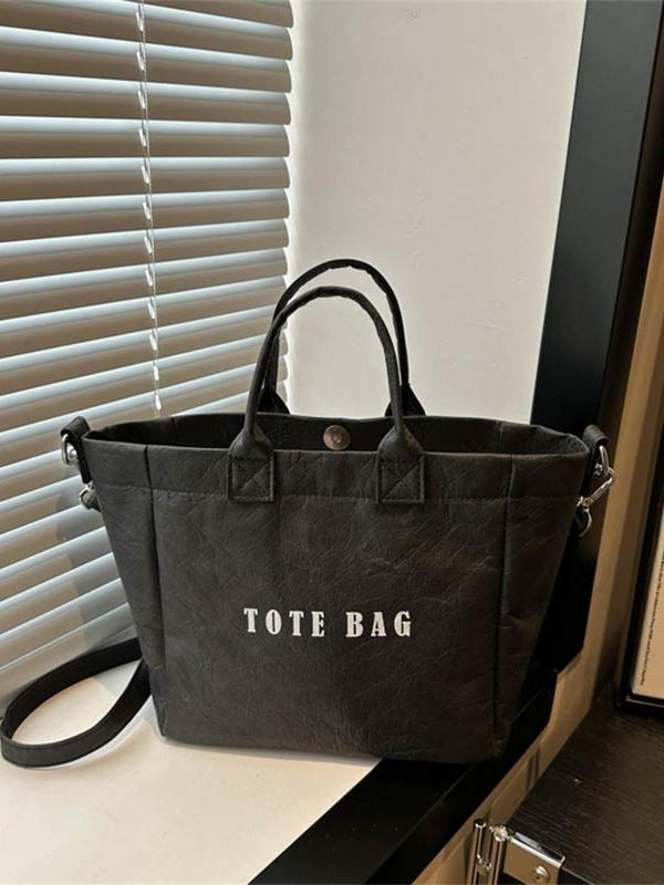 Women's Solid Color Letters Print Tote Bag, Fashionable Lightweight Large Capacity Shoulder Bag for Daily Used, Casual Trendy Versatile High-quality Daily Commuting Bag