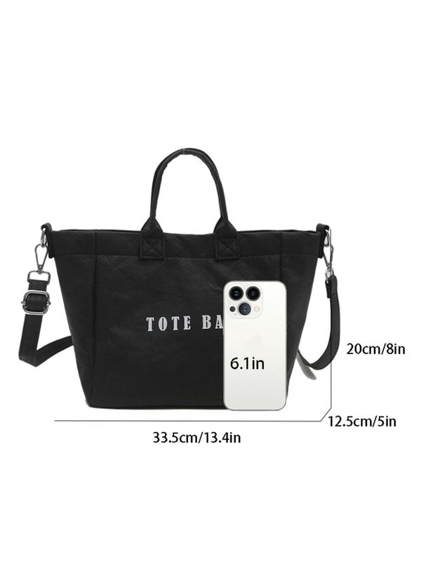 Women's Solid Color Letters Print Tote Bag, Fashionable Lightweight Large Capacity Shoulder Bag for Daily Used, Casual Trendy Versatile High-quality Daily Commuting Bag