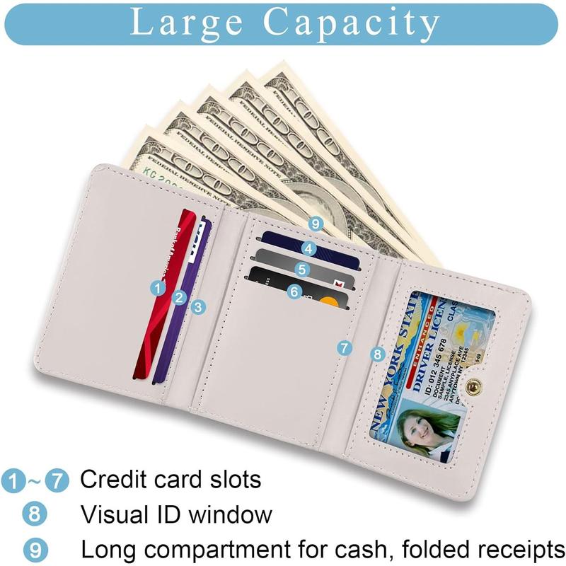 Stylish Women's Compact RFID-Blocking Wallet: Sleek Trifold Design with 7 Card Slots, ID Window, and Pocket for Cash and Cards, in Mushroom Small Slim PU Leather - Ideal for Girls and Women