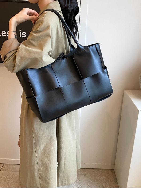 Women's Solid Color Tote Bag, Fashionable Large Capacity Shoulder Bag for Daily Used, Casual Trendy Versatile High-quality Daily Commuting Bag, Girl Fashionable Shopping Bag