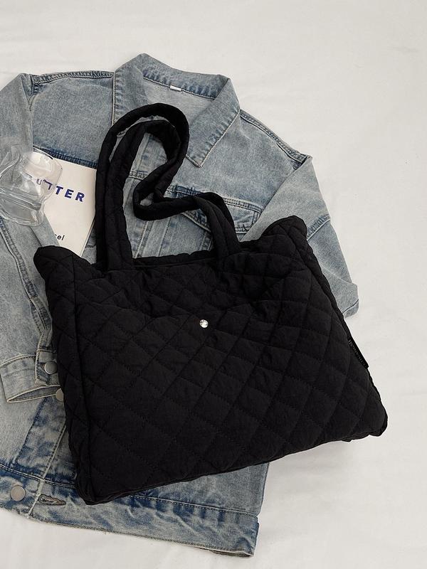 Women's Quilted Tote Bag, Fashionable Large Capacity Shoulder Bag for Daily Used, Casual Trendy Versatile High-quality Daily Commuting Bag, Girl Fashionable Shopping Bag