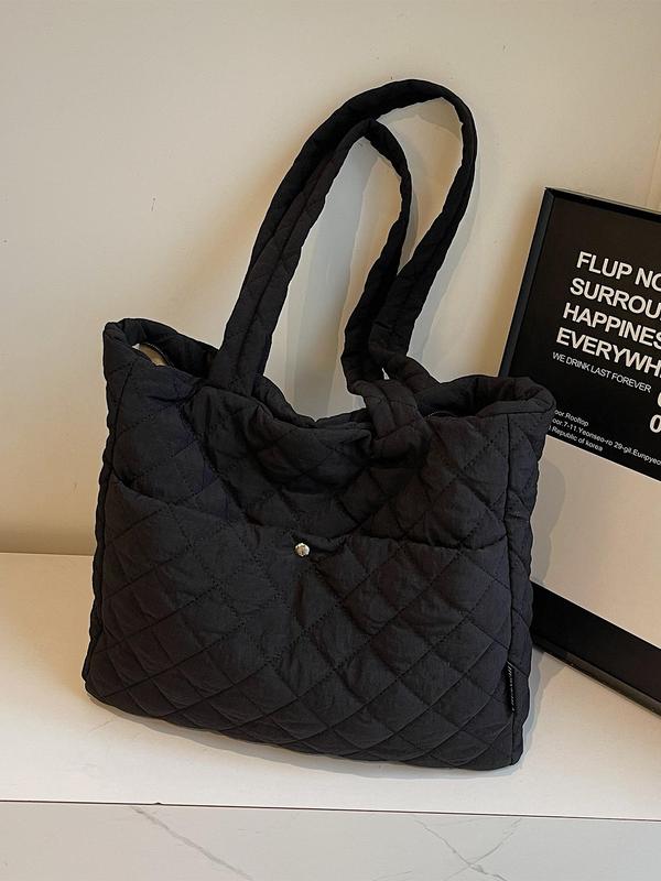 Women's Quilted Tote Bag, Fashionable Large Capacity Shoulder Bag for Daily Used, Casual Trendy Versatile High-quality Daily Commuting Bag, Girl Fashionable Shopping Bag