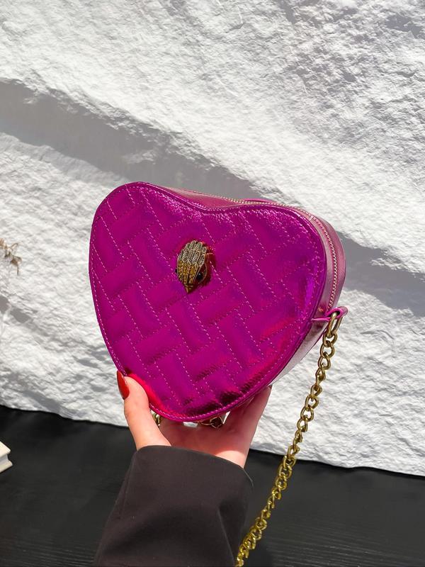 Fashion Quilted Decor Heart Shaped Bag, Casual Pu Leather Crossbody Bag with Chain Strap, Trendy All-match Commuter Bag for Daily Used