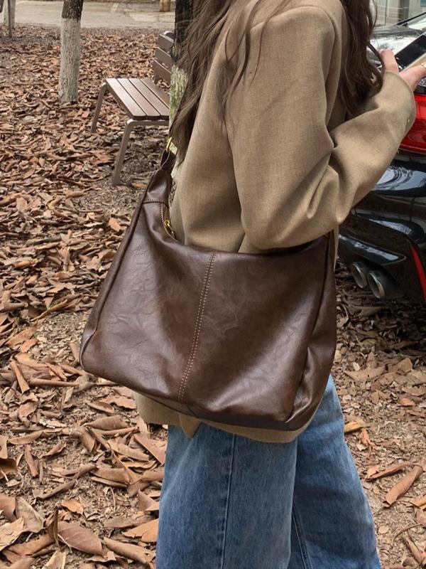 Women's Solid Color Vintage Crossbody Bag, Large Capacity Shoulder Bag for Daily Used, Casual Trendy Versatile High-quality Daily Commuting Bag