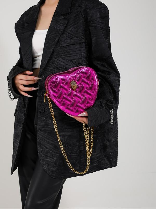 Fashion Quilted Decor Heart Shaped Bag, Casual Pu Leather Crossbody Bag with Chain Strap, Trendy All-match Commuter Bag for Daily Used