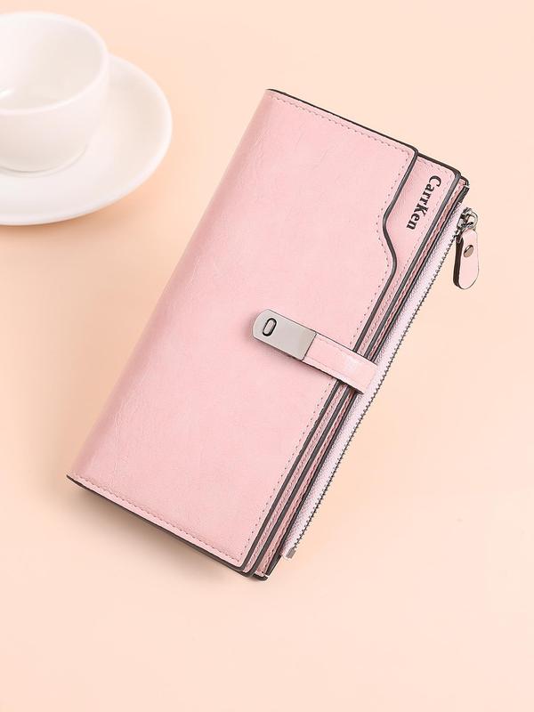 Women's Solid Color Zipper Long Wallet, Fashionable Multi-functional Trifold Card Holder, Casual Versatile Coin Purse for Daily Used