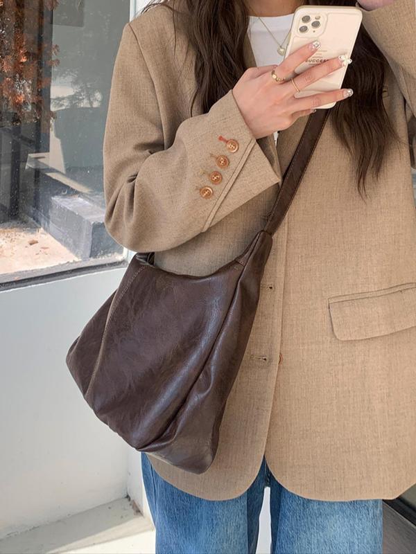 Women's Solid Color Vintage Crossbody Bag, Large Capacity Shoulder Bag for Daily Used, Casual Trendy Versatile High-quality Daily Commuting Bag