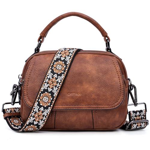 Caitina 4071 Crossbody Purses For Women Vegan Leather Triple Designed Women Crossbody Handbags Shoulder Bag With 2count Adjustable Guitar Strap