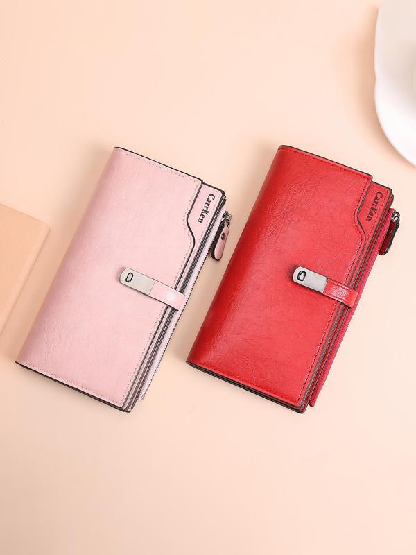 Women's Solid Color Zipper Long Wallet, Fashionable Multi-functional Trifold Card Holder, Casual Versatile Coin Purse for Daily Used