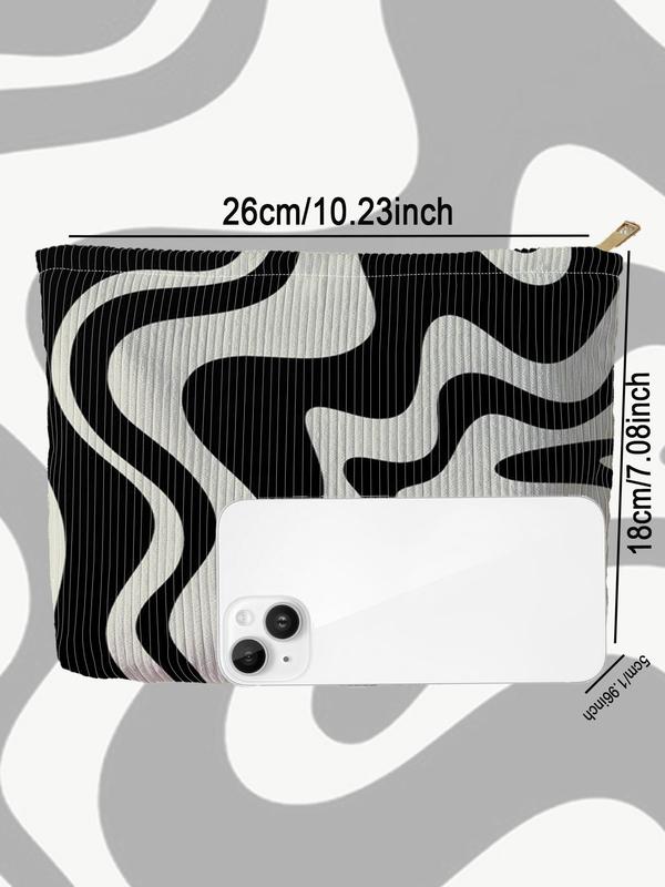 Zebra Stripe Pattern Corduroy Makeup Bag, Casual Lightweight Multi-functional Fashionable Travel Cosmetic Bag, Casual Trendy Versatile High-quality Bag for Women & Girls