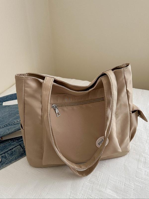 Women's Casual Plain Zipper Tote Bag, Large Capacity Shoulder Bag, Trendy All-match Underarm Bag for Daily Use