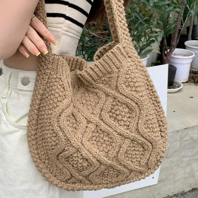 Women's Shoulder Bag Twist Crochet Large Capacity Tote Bag Vintage Knitted Crossbody Bag for Daily Use