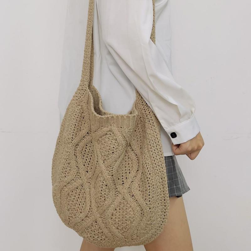 Women's Shoulder Bag Twist Crochet Large Capacity Tote Bag Vintage Knitted Crossbody Bag for Daily Use