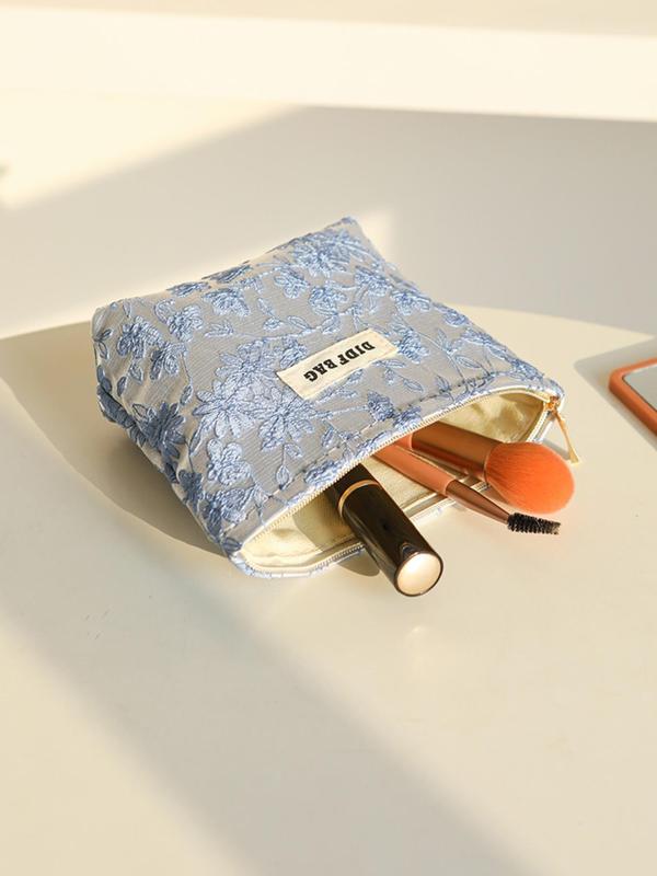 Floral Pattern Makeup Bag, Portable Cosmetic Storage Bag, Zipper Makeup Organizer Pouch, Versatile Storage Bag for Travel, Gym, Office, Home