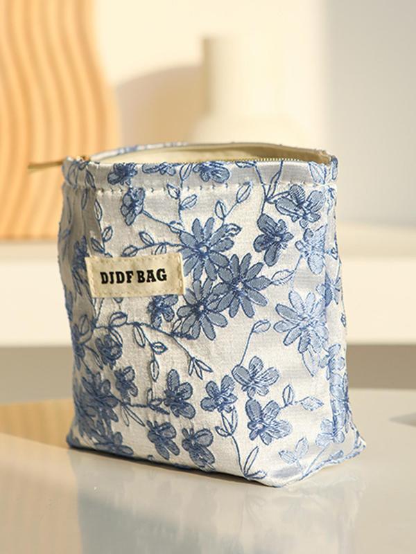 Floral Pattern Makeup Bag, Portable Cosmetic Storage Bag, Zipper Makeup Organizer Pouch, Versatile Storage Bag for Travel, Gym, Office, Home