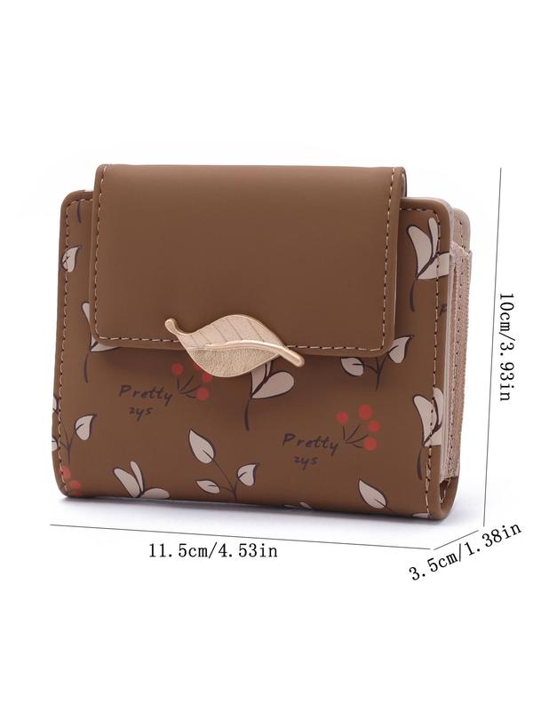 Fashion Floral Pattern Leaf Design Short Wallet, Casual Versatile Zipper Wallet for Women & Girls, Trendy All-match & Exquisite Wallet for Birthday Gift