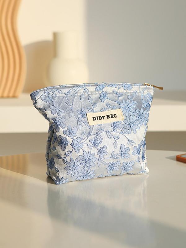 Floral Pattern Makeup Bag, Portable Cosmetic Storage Bag, Zipper Makeup Organizer Pouch, Versatile Storage Bag for Travel, Gym, Office, Home