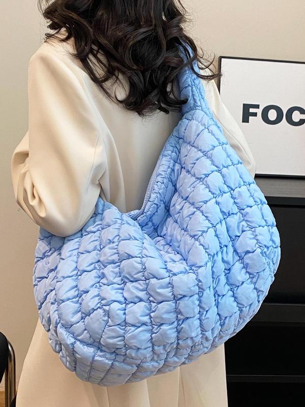 Women's Solid Color Quilted Design Puffer Crossbody Bag, Large Capacity Shoulder Bag for Daily Used, Casual Trendy Versatile High-quality Daily Commuting Bag