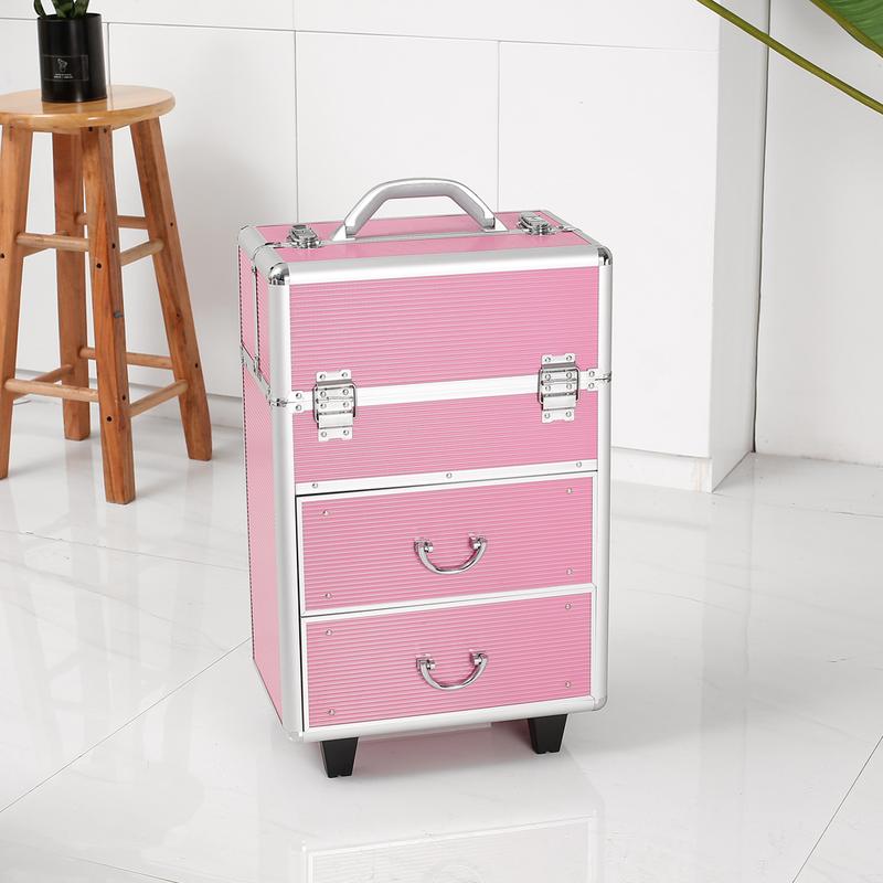 Gifts for Mom, 4 Tier Lockable Cosmetic Makeup Train Case with Extendable Trays, Mother's Day Gifts for Mom, Pink