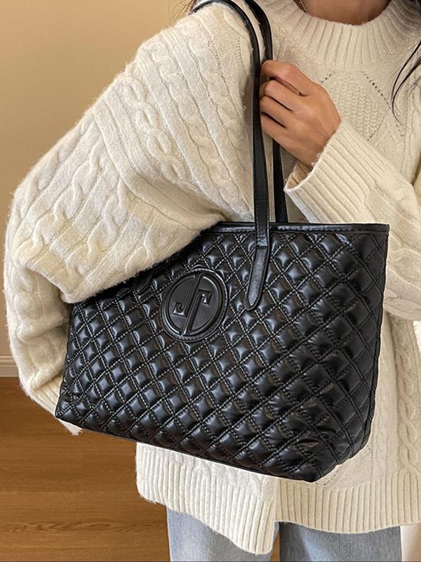 Women's Elegant Quilted Tote Bag, Trendy Retro Large Capacity Shoulder Bag, Chic All-match Tote Bag for Daily & Work Use