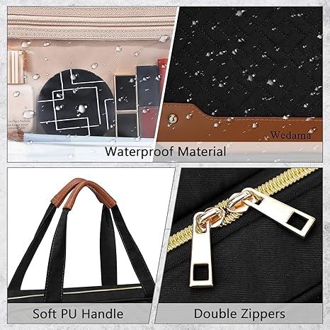 Hanging Travel Toiletry Bag with Jewelry Organizer Compartment Large Makeup Bag, PVC Waterproof  for Travel Business Trips Camping Bathroom, Black