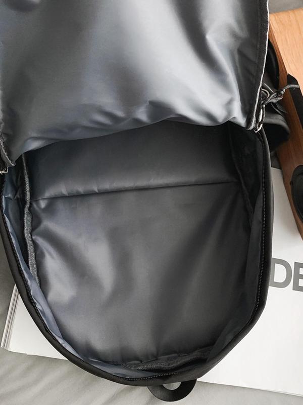 Unisex Minimalist Casual Plain Letter Design Built-in Organizer Backpack with Adjustable Strap & Bag Charm For Daily Used