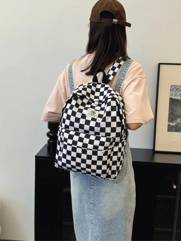 Fashion Checked Pattern Backpack & Lunch Bag & Pencil Case Set, Casual Lightweight Large Capacity Storage Zipper Backpack Set, Versatile Bag Set for Travel & School