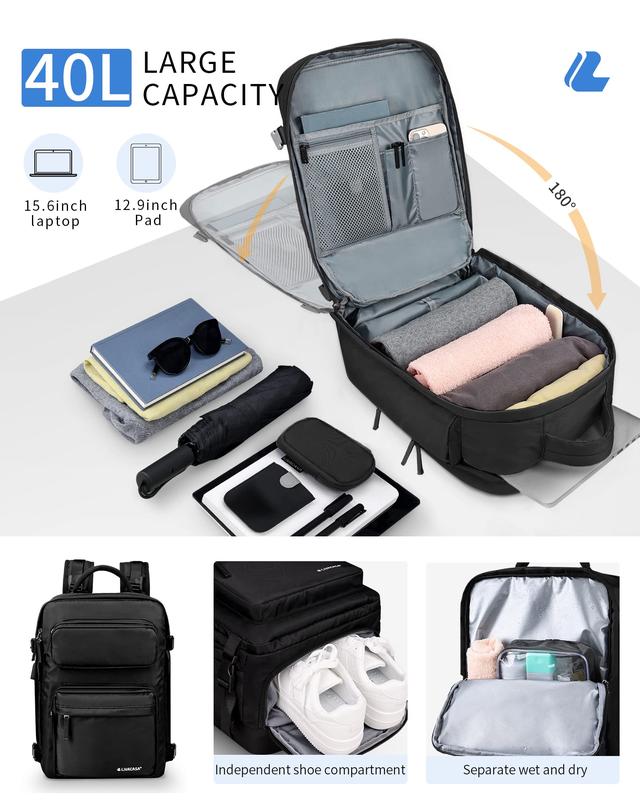 Waterproof Travel Backpack for Women, 40L Airline Approved Carry on Laptop Backpack with Compartment and USB Port