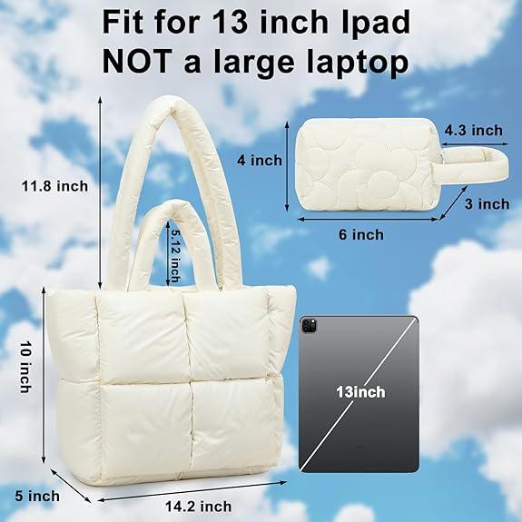 LOIDOU Puffer Tote Bag for Women, Quilted Puffy Purse, Cute Padded Winter Shoulder Bags, Lightweight Down Handbag for Women Work Travel