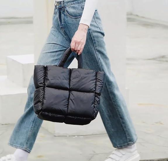 LOIDOU Puffer Tote Bag for Women, Quilted Puffy Purse, Cute Padded Winter Shoulder Bags, Lightweight Down Handbag for Women Work Travel