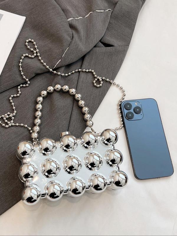 Fashionable Beaded Decorated Square Handbag, Trendy Chain Strap Crossbody Bag for Women & Girls, Trendy All-match & Exquisite Bag for Birthday Gift