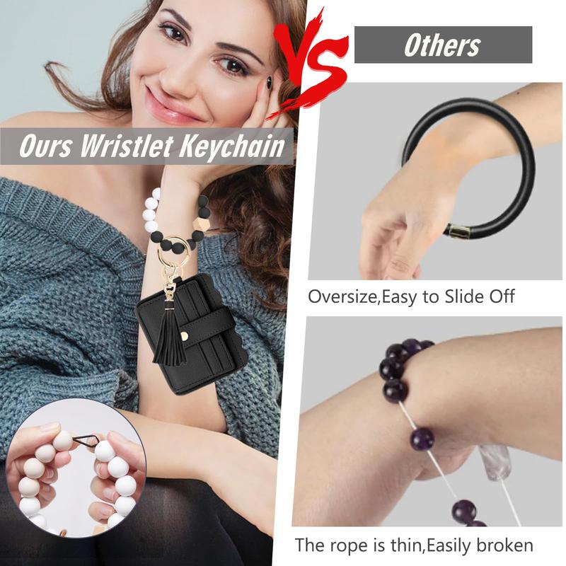 Women Leather Wristlet Tassel Keychain Wallet with RFID Protection Card Holder Key Chain Functional Accessory for Women on the Go