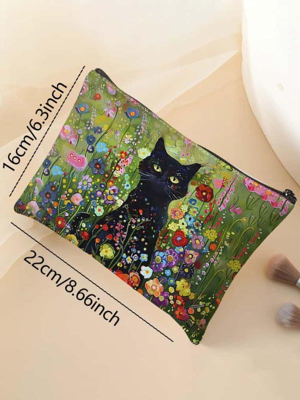 Cat Pattern Makeup Bag, Multi-functional Cosmetic Storage Bag, Zipper Makeup Organizer Pouch, Versatile Storage Bag for Travel, Business Trips
