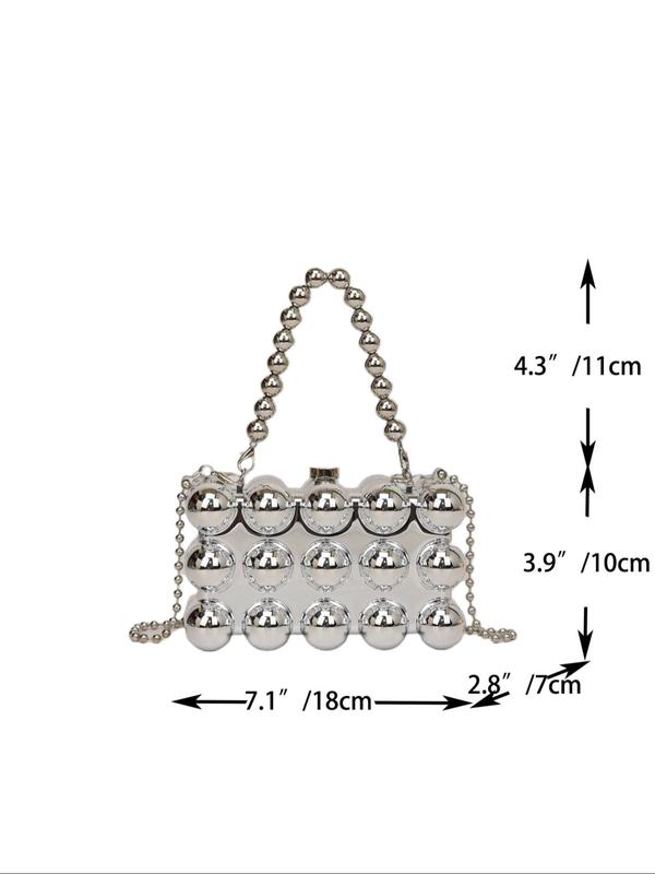 Fashionable Beaded Decorated Square Handbag, Trendy Chain Strap Crossbody Bag for Women & Girls, Trendy All-match & Exquisite Bag for Birthday Gift