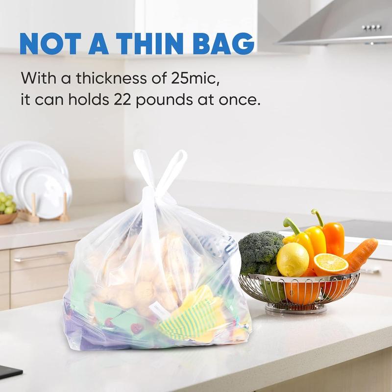 100 Pack Plastic Bags with Handles | 25 Microns | 11.5”x6.5”x21” | Grocery & Shopping Bags | Bulk T-Shirt Bags for Small Businesses & Restaurants